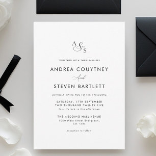 Invitation Mariage simple Monogramme noir et blanc