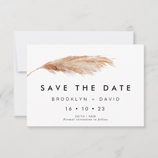 Invitation Mariage Simple Pampa Grass Save the Date Card (Devant)