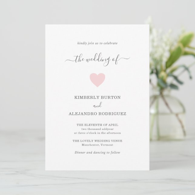 Invitation Mariage simple rose de coeur (Debout devant)