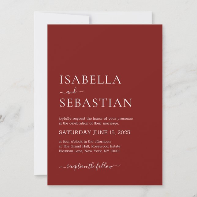 Invitation Mariage Simple Rouge Foncé (Devant)