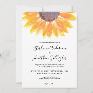 Invitation Mariage simple rustique d'aquarelle de tournesol