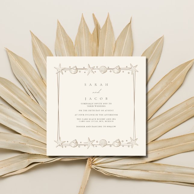 Invitation Mariage simple Seashell Border Beach (Créateur téléchargé)
