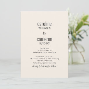 Invitation Mariage Simple Typographie Moderne Noir Ivoire