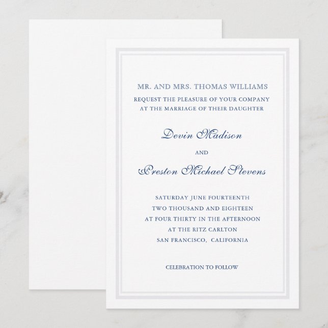 Invitation Mariage simplement classique (Devant / Derrière)