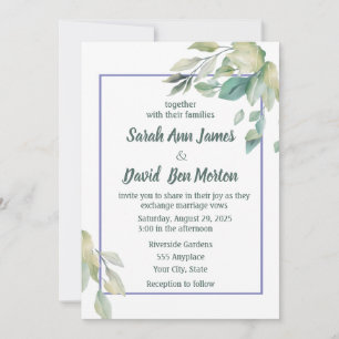 Invitation Mariage Simplicité de Feuilles Vert Sauge