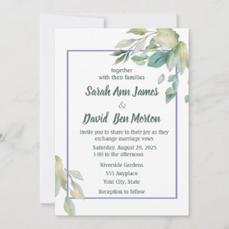 Invitation Mariage Simplicité de Feuilles Vert Sauge