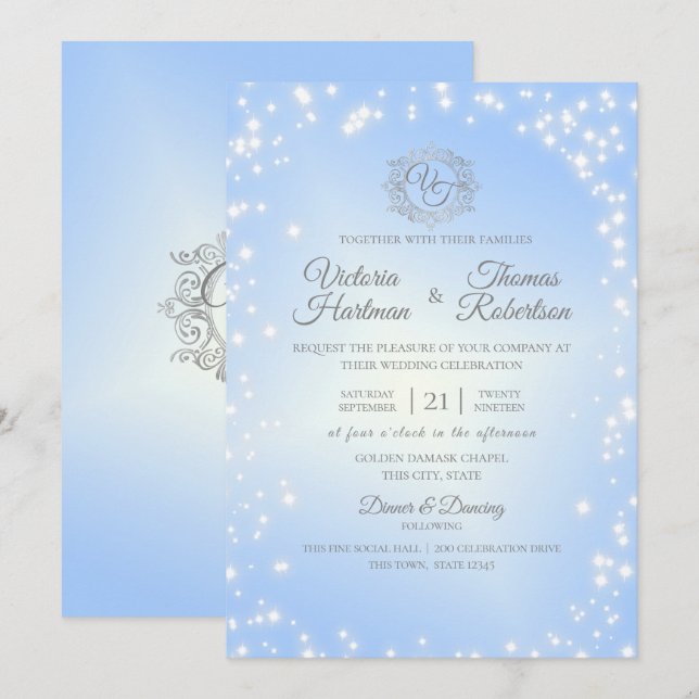 Invitation Mariage Sky Blue Sparkle (Devant / Derrière)