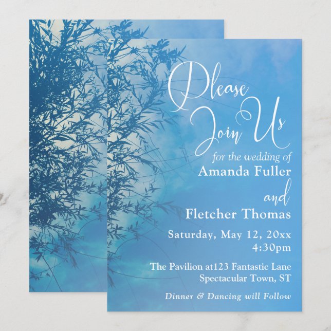 Invitation Mariage Sky Dreamy Willow Ethereal de pleurs 2 (Devant / Derrière)