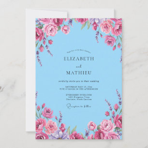 Invitation Mariage Sky Magenta Ranunculus Eucalyptus
