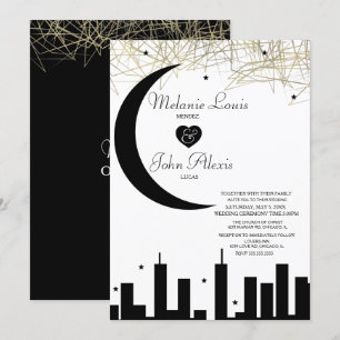 Invitation Mariage Skyline de nuit noir blanc