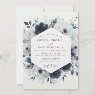 Invitation Mariage Slate Blue Icy Bloom