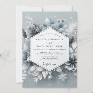 Invitation Mariage Slate Blue Wintertide Bloom