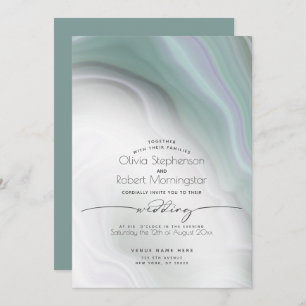 Invitation MARIAGE   Soft Misty Jade and Violet Marble