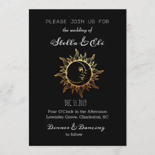 Invitation Mariage solaire céleste et lunaire Gold Foil