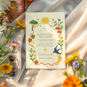 Invitation Mariage solaire et lune géolocalisé maximaliste