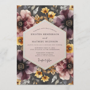 Invitation Mariage sombre mauve et souci
