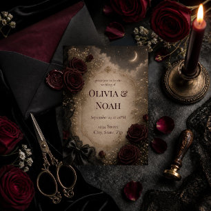 Invitation Mariage sombre romantique gothique Rose & Lune