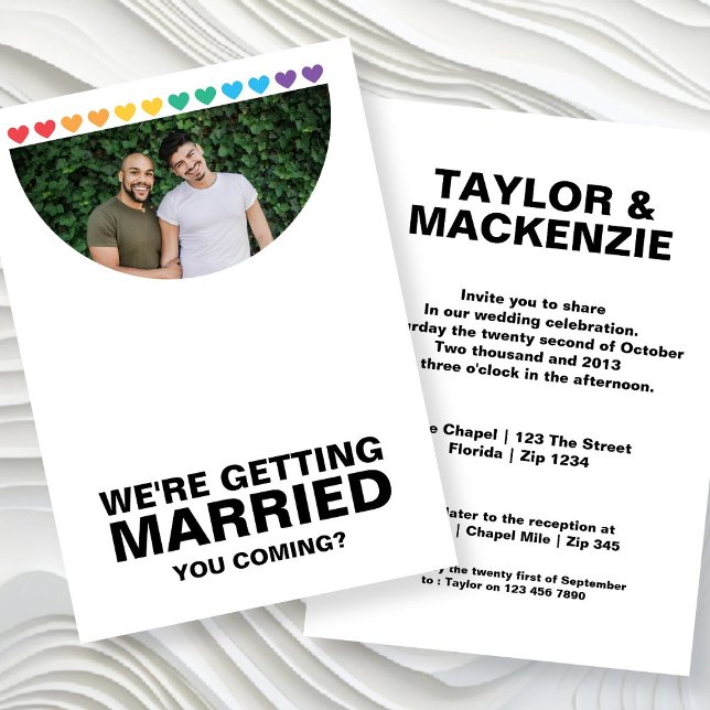 Invitation Mariage Sonne Gay Fun Rainbow Pride (Wedding Sounds Gay Fun Rainbow Pride Invitations by Ricaso. Same sex wedding invites with hearts)