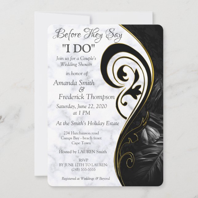 Invitation Mariage sous forme abstraite en marbre blanc noir  (Devant)