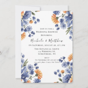 Invitation Mariage sous la douche florale Orange et Bleu de C