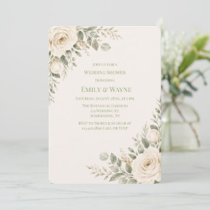 Invitation Mariage sous la verdure de crème et de sauge verte