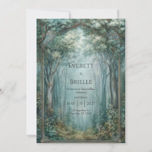 Invitation Mariage sous l'arche de la forêt enchantée embrumé