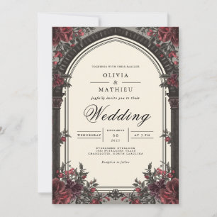Invitation Mariage sous l'Arche de Rose Cramoisi