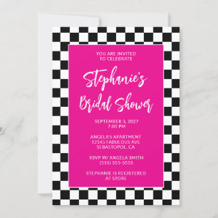 Invitation Mariage sous le signe du rose chaud et des damiers