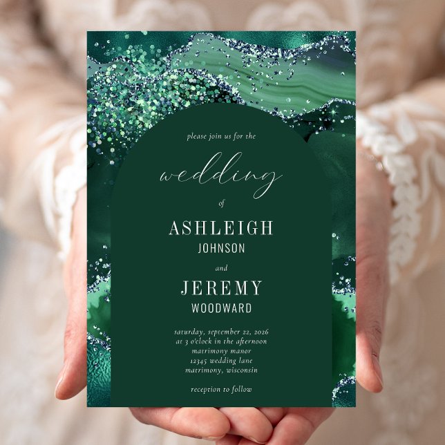 Invitation Mariage sous une arche de paillettes vert émeraude (Créateur téléchargé)
