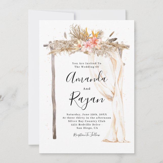 Invitation Mariage sous une verrière de fleurs bohème élégant (Devant)