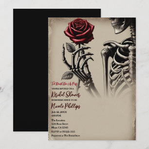 Invitation Mariage squelette vintage avec rose rouge Shower
