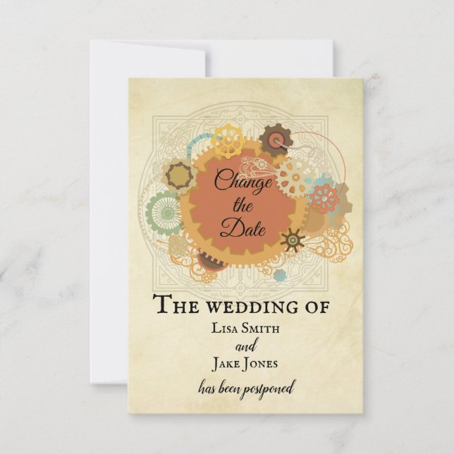 Invitation Mariage Steampunk Changement de Date Industriel (Devant)