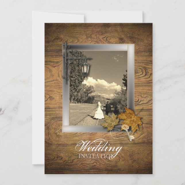 Invitation Mariage Steampunk Paris Feuilles d'automne Automne (Devant)