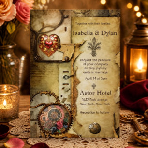 Invitation Mariage Steampunk Vintage   Industriel Victorien 