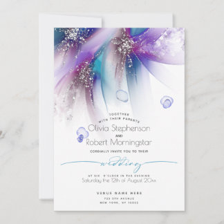 Invitation MARIAGE | Striking Turquoise violet Abstrait Argen
