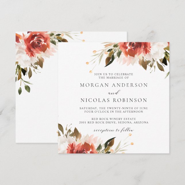 Invitation Mariage subtil de bouquet floral rouge et blanc (Devant / Derrière)