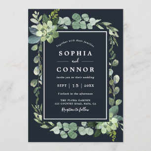 Invitation Mariage Succulent bleu marine de minuit