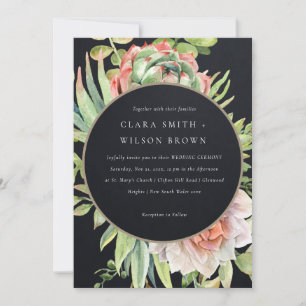 INVITATION MARIAGE SUCCULENT CACTI FOLIAGE DE DÉSERT NOIR PEA