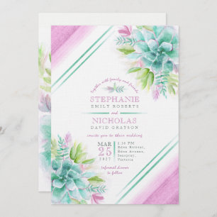 Invitation Mariage Succulent couleur d'eau vert pourpre invit