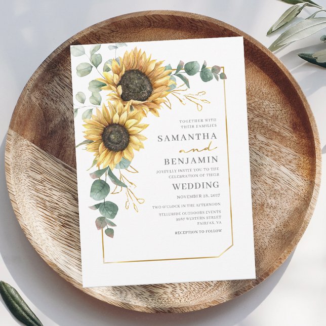 Invitation Mariage succulent de tournesol floral Eucalyptus (Modern Floral Sunflower Eucalyptus First Names Wedding Invitation)