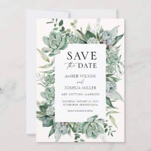Invitation Mariage Succulent et Eucalyptus Enregistrer la dat