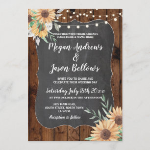 Invitation Mariage Sunflower Wood Floral Lights