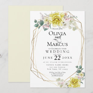Invitation Mariage Sunny Yellow Peony Aquarelle Fleurs