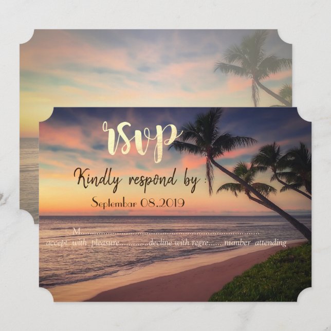 Invitation Mariage Sunset Beach, Palms RSVP (Devant / Derrière)