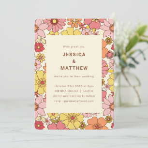 Invitation Mariage Super retro Boho rose jaune