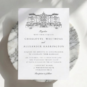 Invitation Mariage sur fond blanc Esthétique de l'argent anci