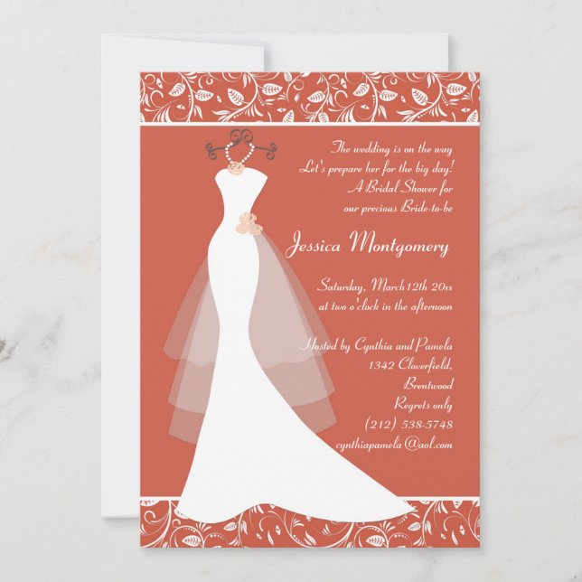 Invitation Mariage sur la Fête de l'mariée de corail foncé In (Devant)