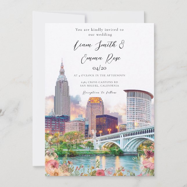 Invitation Mariage sur la ligne d'horizon de Cleveland Ohio (Devant)