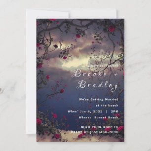 Invitation Mariage sur la plage au ciel de rose crépusculaire