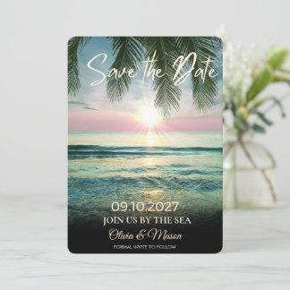 Invitation Mariage sur la plage au coucher du soleil, Enregis